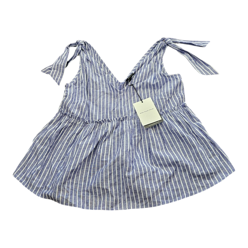 Who What Wear Small Blue and White Striped Sleeveless V-Neck Shirt